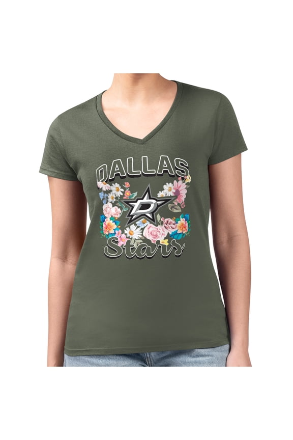 Women's G-III 4Her by Carl Banks Green Dallas Stars Super-Slim Fit Lightweight Flower Logo V-Neck T-Shirt