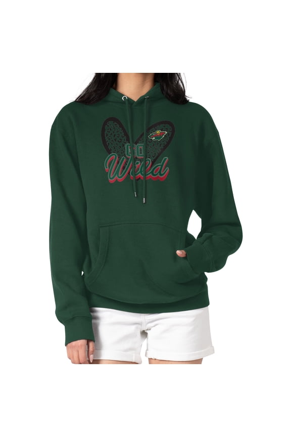 Women's G-III 4Her by Carl Banks Green Minnesota Wild Animal Print Heart Fleece Pullover Hoodie