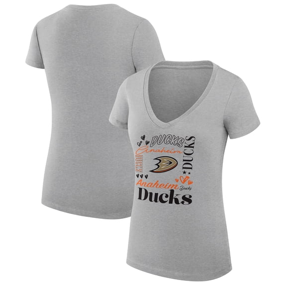Women's G-III 4Her by Carl Banks Heather Gray Anaheim Ducks Super-Slim Fit Lightweight Collage Team Graphic T-Shirt