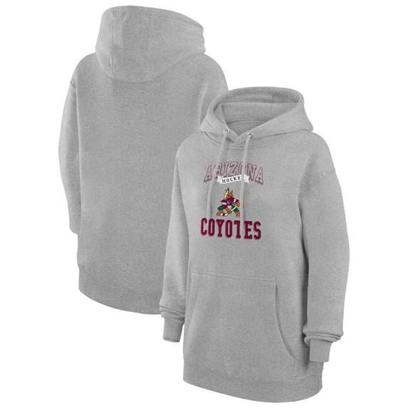 Women's G-III 4Her by Carl Banks Heather Gray Arizona Coyotes Vintage Hockey Team Logo Tri-Blend Fleece Pullover Hoodie