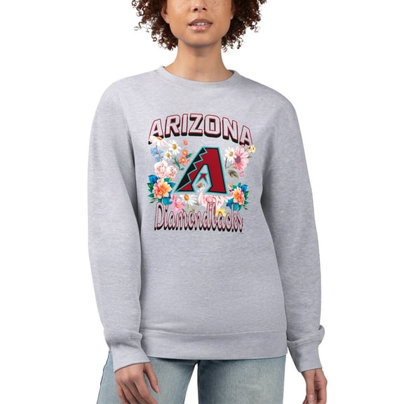 Women's G-III 4Her by Carl Banks Heather Gray Arizona Diamondbacks Flowers Graphic Pullover Sweatshirt