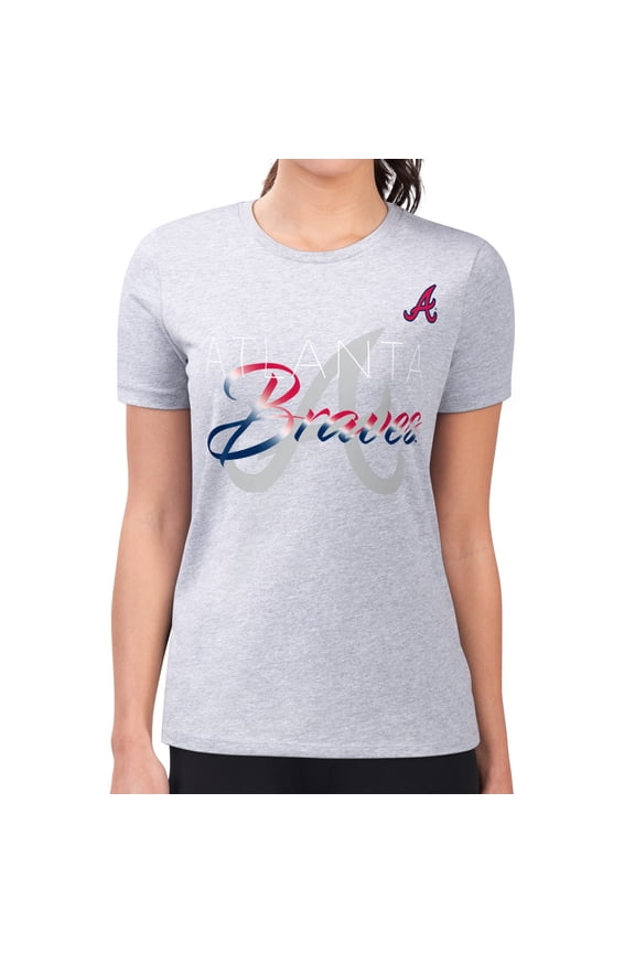 Women's G-III 4Her by Carl Banks Heather Gray Atlanta Braves Super-Slim Fit Lightweight Shadow Logo Graphic T-Shirt