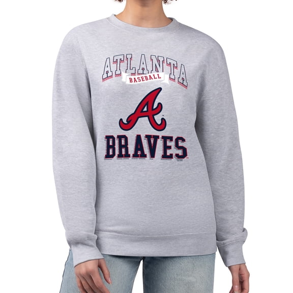 Women's G-III 4Her by Carl Banks Heather Gray Atlanta Braves Team Logo Graphic Tri-Blend Fleece Pullover Sweatshirt