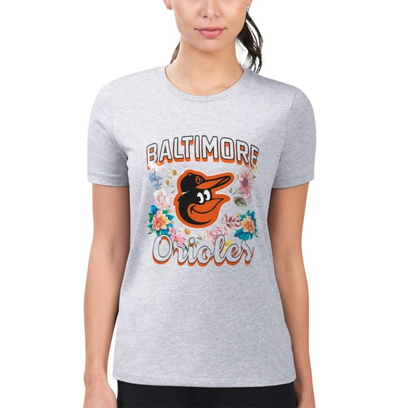 Women's G-III 4Her by Carl Banks Heather Gray Baltimore Orioles Super-Slim Fit Lightweight Flowers Graphic T-Shirt