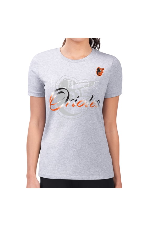 Women's G-III 4Her by Carl Banks Heather Gray Baltimore Orioles Super-Slim Fit Lightweight Shadow Logo Graphic T-Shirt