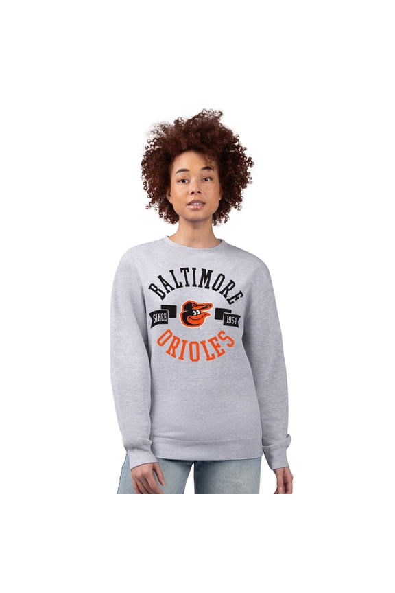 Women's G-III 4Her by Carl Banks Heather Gray Baltimore Orioles Team Logo Fleece Pullover Sweatshirt