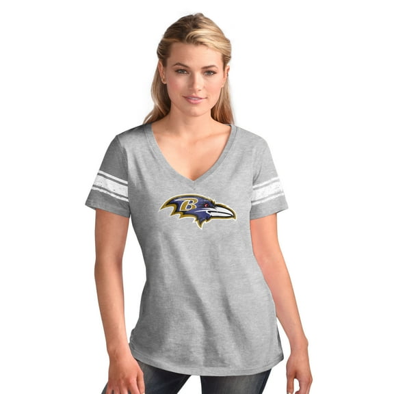 Women's-G-III 4Her by Carl Banks  Heather Gray Baltimore Ravens First Pick Distressed V-Neck T-Shirt