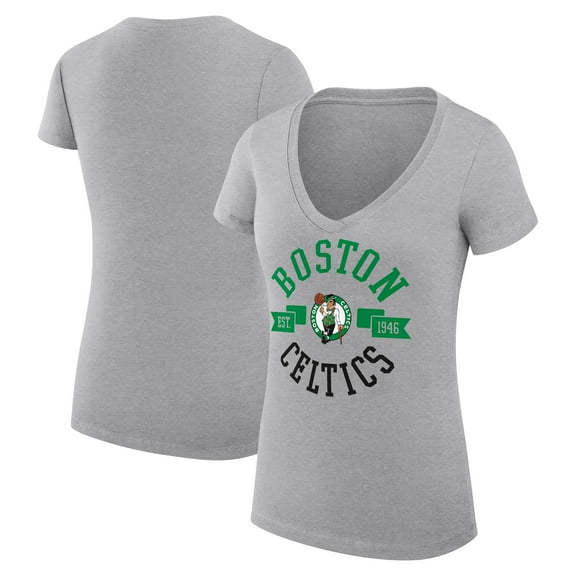 Women's G-III 4Her by Carl Banks Heather Gray Boston Celtics Super-Slim Fit Lightweight Large City Logo V-Neck T-Shirt