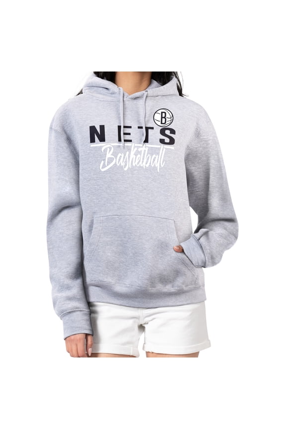 Women's G-III 4Her by Carl Banks Heather Gray Brooklyn Nets Graphics Fleece Pullover Hoodie