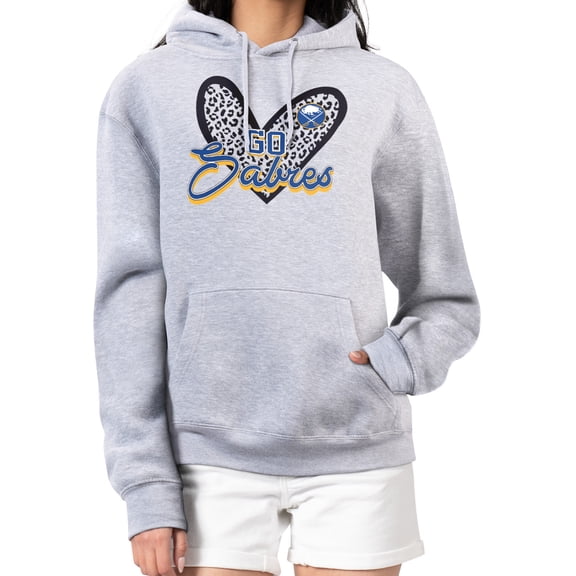 Women's G-III 4Her by Carl Banks Heather Gray Buffalo Sabres Animal Print Heart Fleece Pullover Hoodie