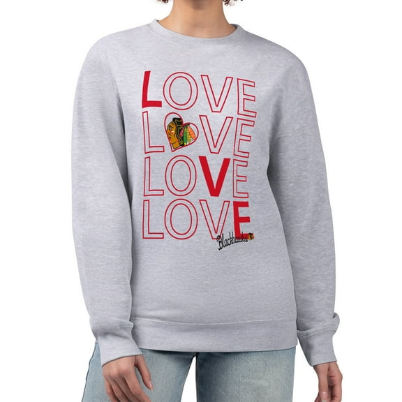 Women's G-III 4Her by Carl Banks  Heather Gray Chicago Blackhawks Lots Of Love Team Logo Graphic Pullover Sweatshirt