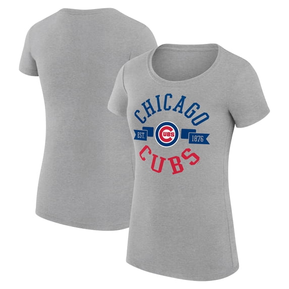 Women's G-III 4Her by Carl Banks Heather Gray Chicago Cubs Super-Slim Fit Lightweight City Graphic T-Shirt