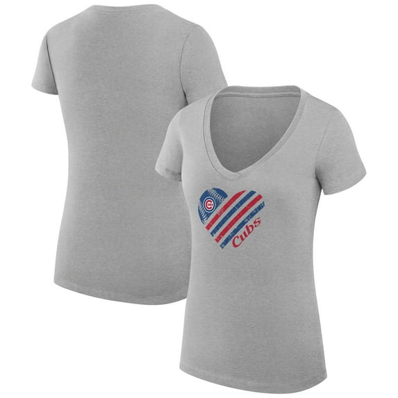 Women's G-III 4Her by Carl Banks Heather Gray Chicago Cubs Heart V-Neck Fitted T-Shirt