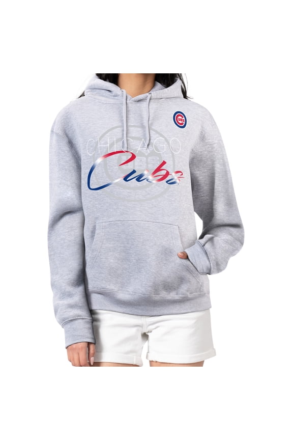 Women's G-III 4Her by Carl Banks Heather Gray Chicago Cubs Shadow Logo Graphic Pullover Hoodie