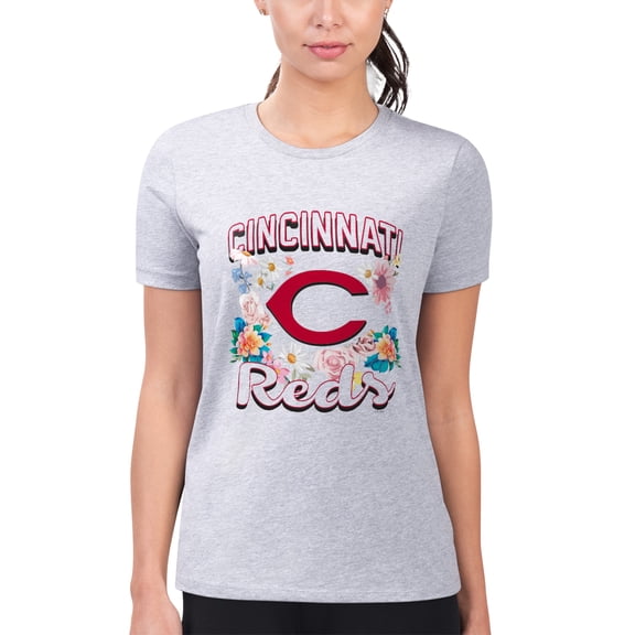 Women's G-III 4Her by Carl Banks Heather Gray Cincinnati Reds Super-Slim Fit Lightweight Flowers Graphic T-Shirt