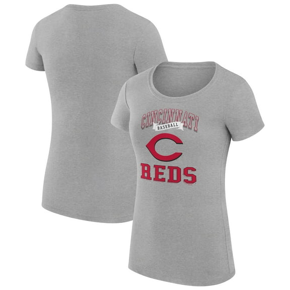 Women's G-III 4Her by Carl Banks Heather Gray Cincinnati Reds Super-Slim Fit Lightweight Team Logo Graphic T-Shirt