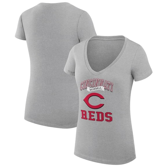 Women's G-III 4Her by Carl Banks Heather Gray Cincinnati Reds Super-Slim Fit Lightweight Team Logo Graphic V-Neck