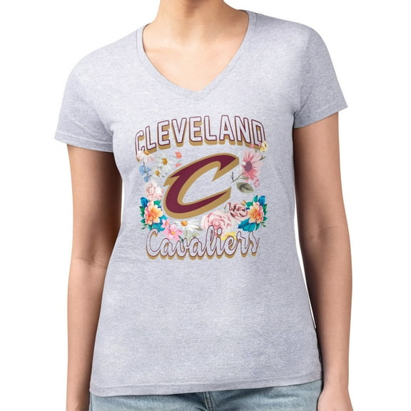 Women's G-III 4Her by Carl Banks Heather Gray Cleveland Cavaliers Super-Slim Fit Lightweight Flowers Team Logo Graphic