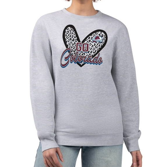 Women's G-III 4Her by Carl Banks Heather Gray Colorado Avalanche Animal Print Heart Fleece Pullover Sweatshirt