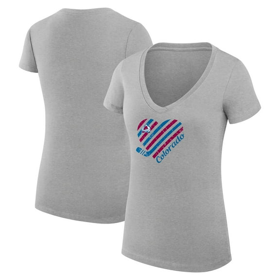 Women's G-III 4Her by Carl Banks  Heather Gray Colorado Avalanche Super-Slim Fit Lightweight Heart V-Neck T-Shirt