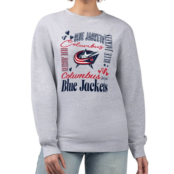 Women's G-III 4Her by Carl Banks Heather Gray Columbus Blue Jackets Collage Graphic Fleece Long Sleeve Pullover