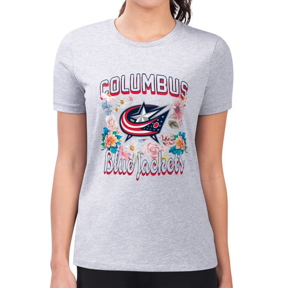 Women's G-III 4Her by Carl Banks Heather Gray Columbus Blue Jackets Super-Slim Fit Lightweight Flower Logo T-Shirt
