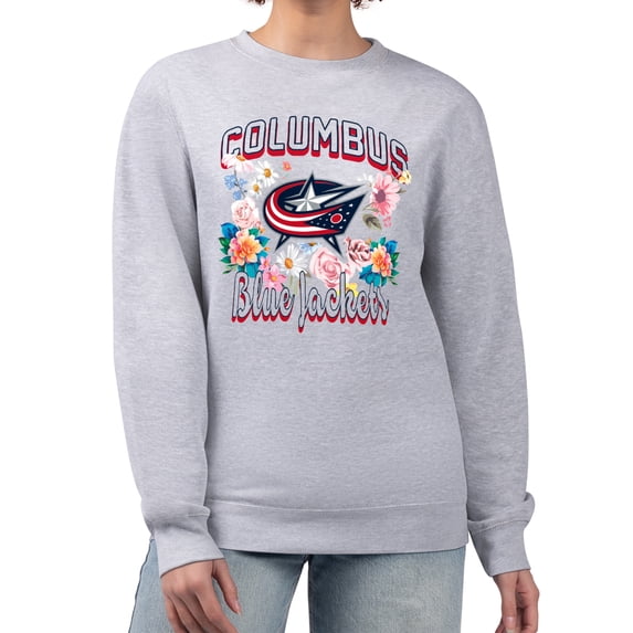 Women's G-III 4Her by Carl Banks Heather Gray Columbus Blue Jackets Flower Logo Pullover Sweatshirt
