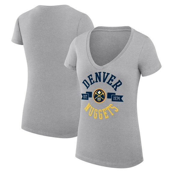 Women's G-III 4Her by Carl Banks Heather Gray Denver Nuggets Super-Slim Fit Lightweight Large City Logo V-Neck T-Shirt