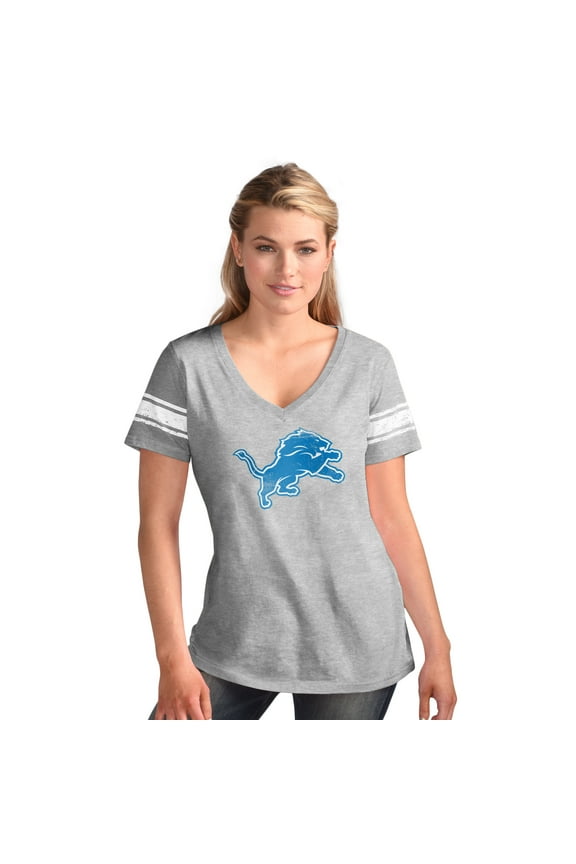 Women's-G-III 4Her by Carl Banks Heather Gray Detroit Lions First Pick Distressed V-Neck T-Shirt