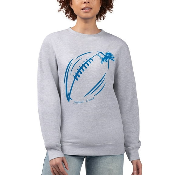 Women's G-III 4Her by Carl Banks Heather Gray Detroit Lions Football Logo Graphic Fleece Tri-Blend Pullover Sweatshirt