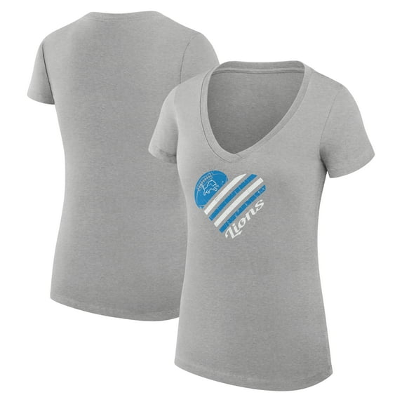 Women's G-III 4Her by Carl Banks Heather Gray Detroit Lions Heart Graphic V-Neck Fitted T-Shirt