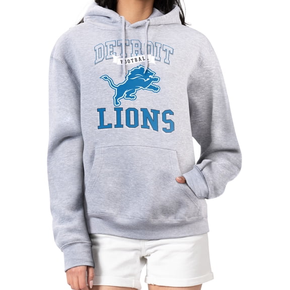 Women's G-III 4Her by Carl Banks Heather Gray Detroit Lions Team Logo Graphic Fleece Tri-Blend Pullover Hoodie