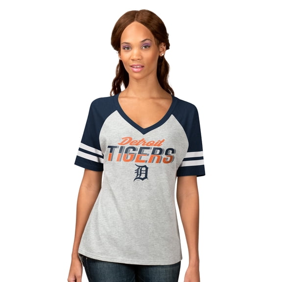 Women's G-III 4Her by Carl Banks Heather Gray Detroit Tigers Goal Line Raglan V-Neck T-Shirt