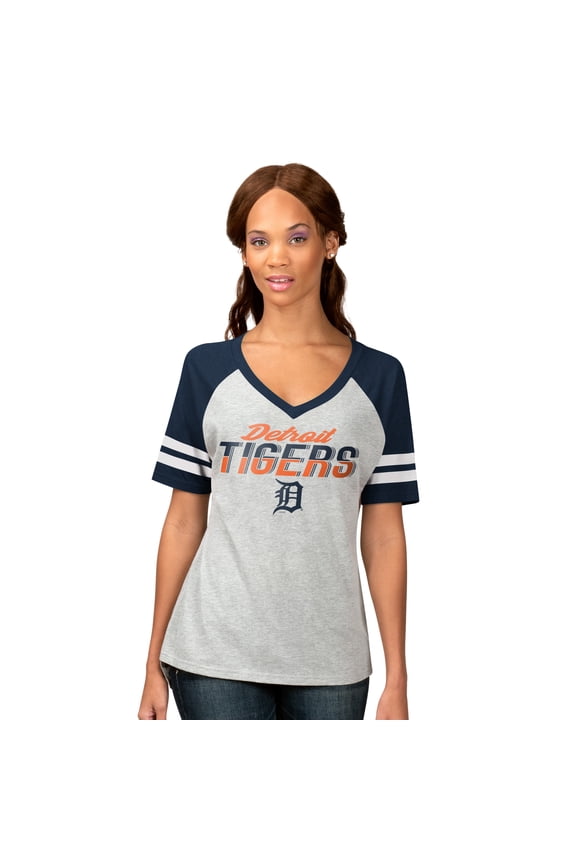 Women's G-III 4Her by Carl Banks Heather Gray Detroit Tigers Goal Line Raglan V-Neck T-Shirt