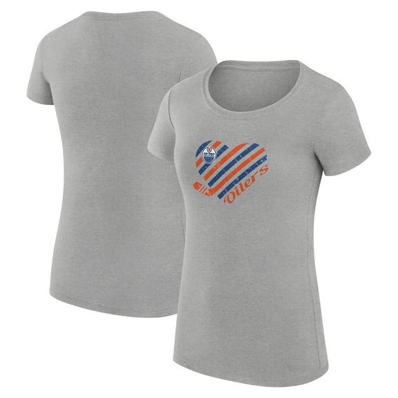 Women's G-III 4Her by Carl Banks Heather Gray Edmonton Oilers Super-Slim Fit Lightweight Heart T-Shirt