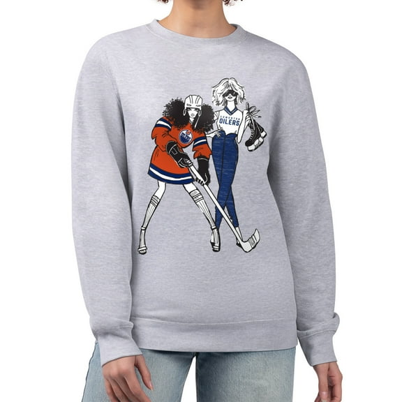 Women's G-III 4Her by Carl Banks Heather Gray Edmonton Oilers Hockey Girls Team Graphic Fleece Pullover Sweatshirt