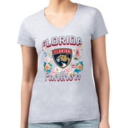 Women's G-III 4Her by Carl Banks Heather Gray Florida Panthers Flower Logo Fitted V-Neck T-Shirt