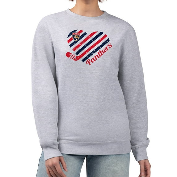 Women's G-III 4Her by Carl Banks Heather Gray Florida Panthers Heart Graphic Pullover Sweatshirt