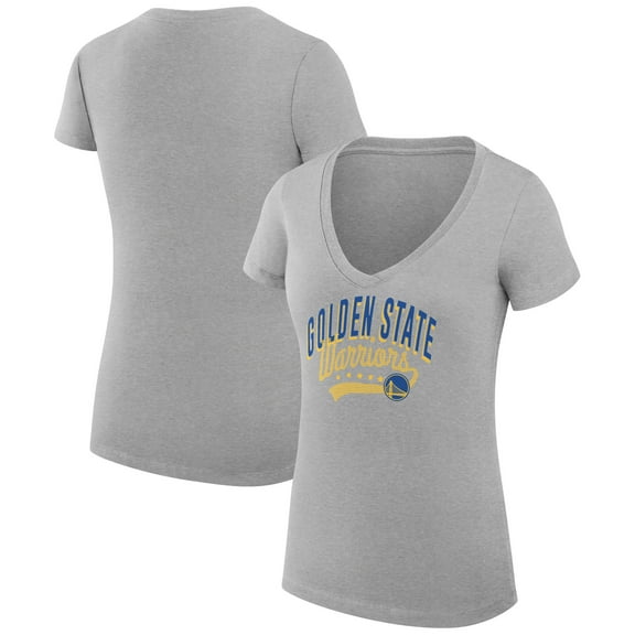 Women's G-III 4Her by Carl Banks Heather Gray Golden State Warriors Super-Slim Fit Lightweight Filigree Logo V-Neck
