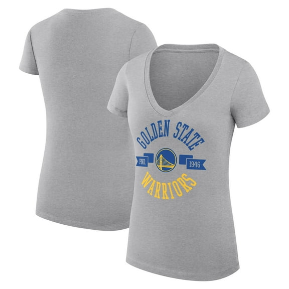 Women's G-III 4Her by Carl Banks Heather Gray Golden State Warriors Super-Slim Fit Lightweight Large City Logo V-Neck