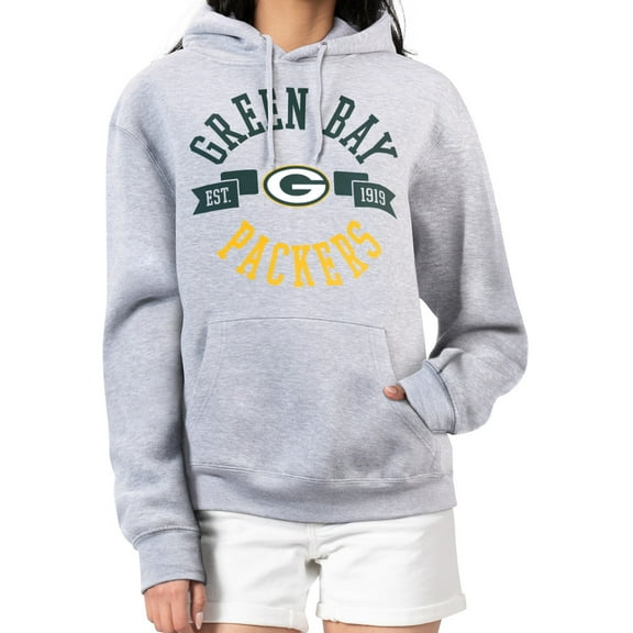Women's G-III 4Her by Carl Banks Heather Gray Green Bay Packers City Graphic Team Fleece Pullover Hoodie