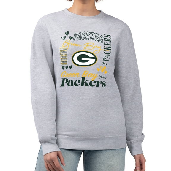 Women's G-III 4Her by Carl Banks Heather Gray Green Bay Packers Collage Graphic Fleece Pullover Sweatshirt