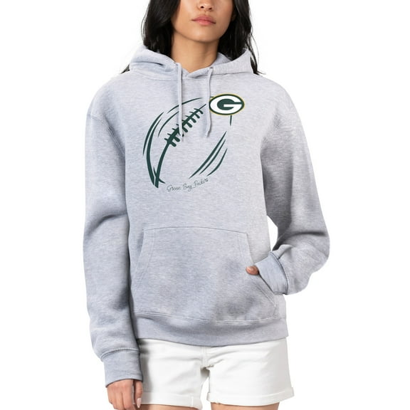 Women's G-III 4Her by Carl Banks Heather Gray Green Bay Packers Football Logo Fleece Tri-Blend Pullover Hoodie