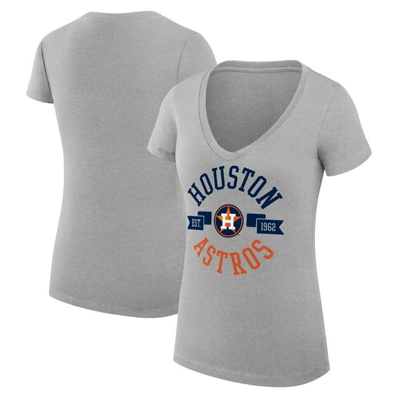 Women's G-III 4Her by Carl Banks Heather Gray Houston Astros Super-Slim Fit Lightweight City Graphic V-Neck T-Shirt