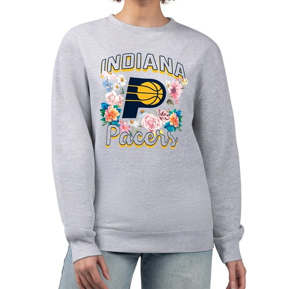 Women's G-III 4Her by Carl Banks Heather Gray Indiana Pacers Flowers Team Logo Graphic Fleece Crewneck Pullover