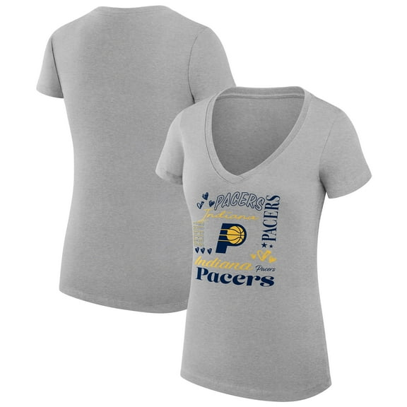 Women's G-III 4Her by Carl Banks Heather Gray Indiana Pacers Super-Slim Fit Lightweight Team Name Collage Graphic V-Neck
