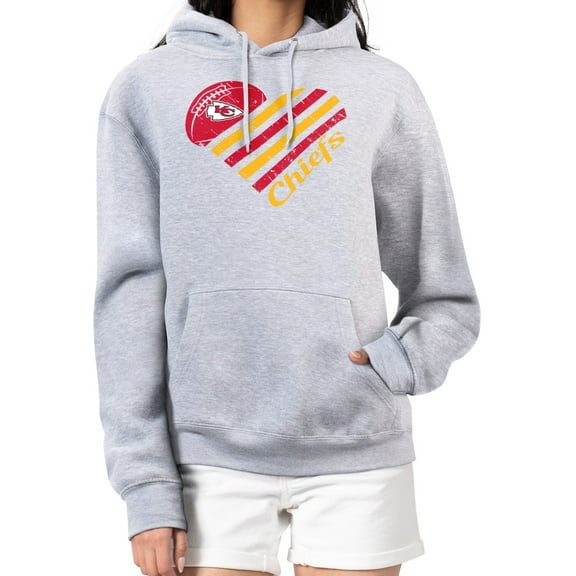 Women's G-III 4Her by Carl Banks Heather Gray Kansas City Chiefs Heart Graphic Fleece Pullover Hoodie