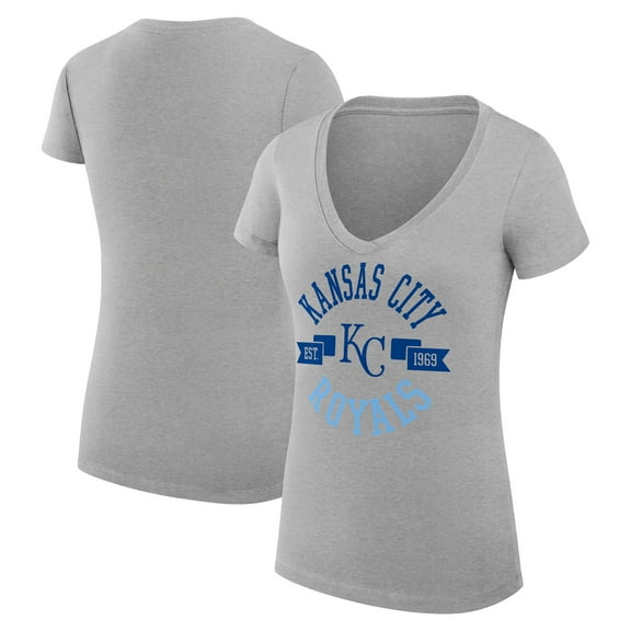 Women's G-III 4Her by Carl Banks Heather Gray Kansas City Royals Super-Slim Fit Lightweight City Graphic V-Neck T-Shirt