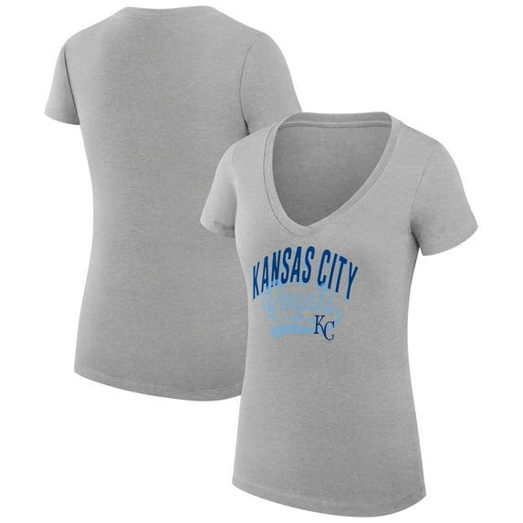 Women's G-III 4Her by Carl Banks Heather Gray Kansas City Royals Filigree Team V-Neck Fitted T-Shirt