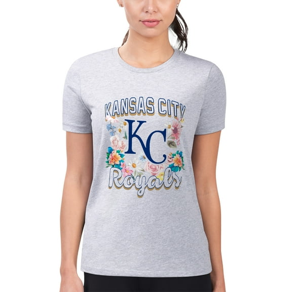 Women's G-III 4Her by Carl Banks Heather Gray Kansas City Royals Super-Slim Fit Lightweight Flowers Graphic T-Shirt